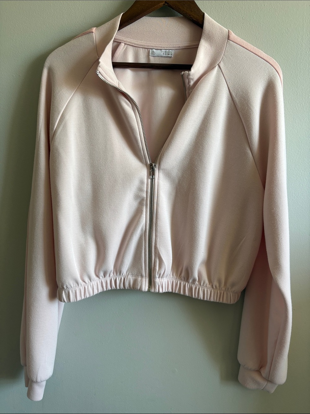 Tinseltown Pale Pink Cropped Bomber Jacket XL
